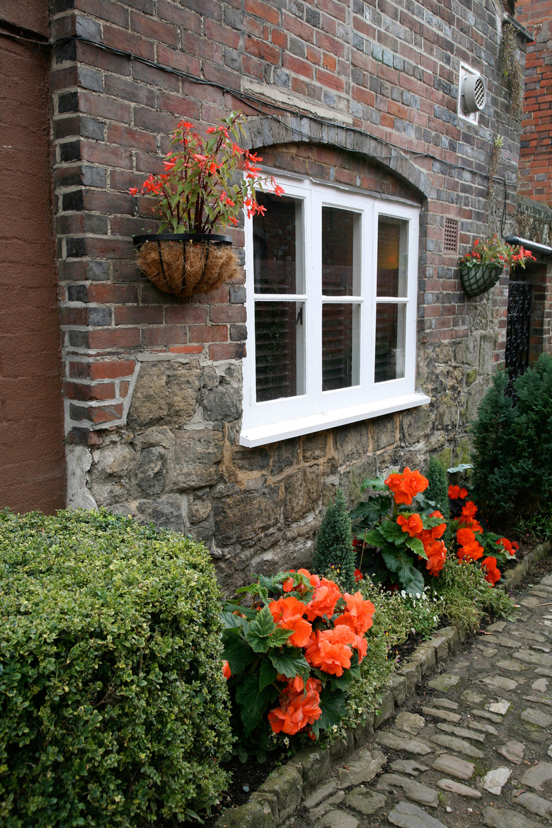 Cobblestone pavement in front of building