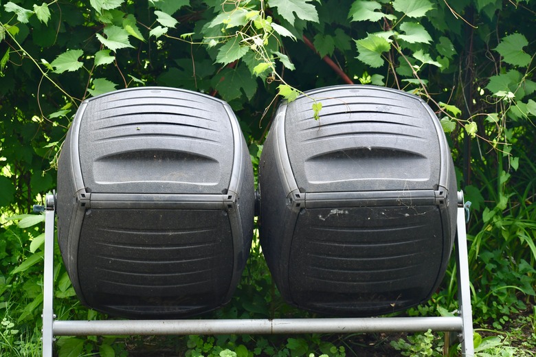 Double Tumbling Compost Bins in the Backyard