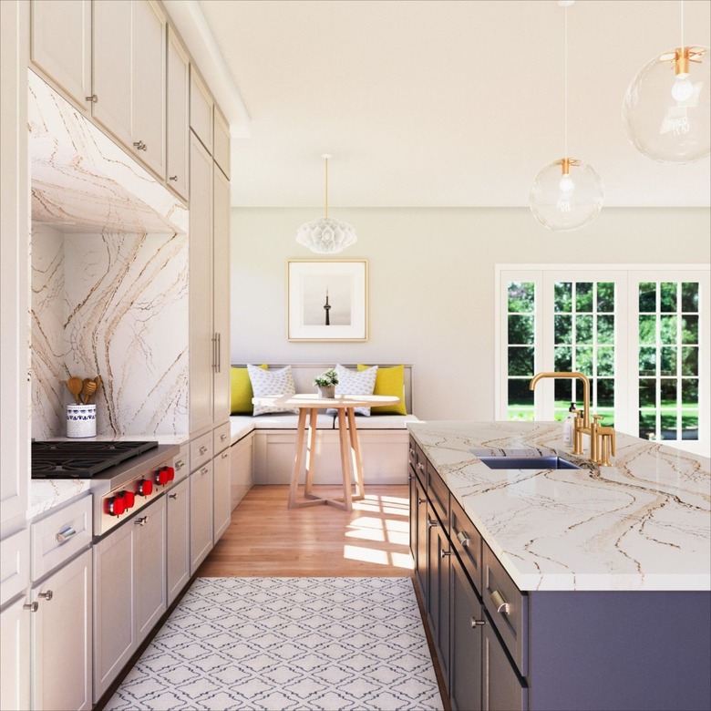 modern kitchen with engineered stone details