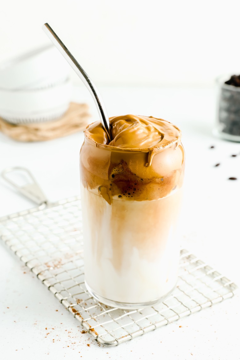 whipped coffee with metal straw