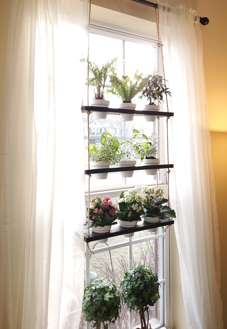 window plant shelf with curtains