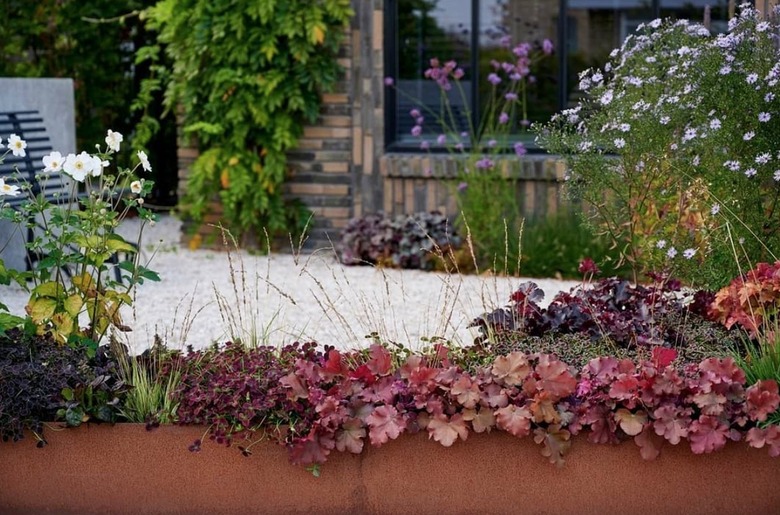 Patio with winter container garden.