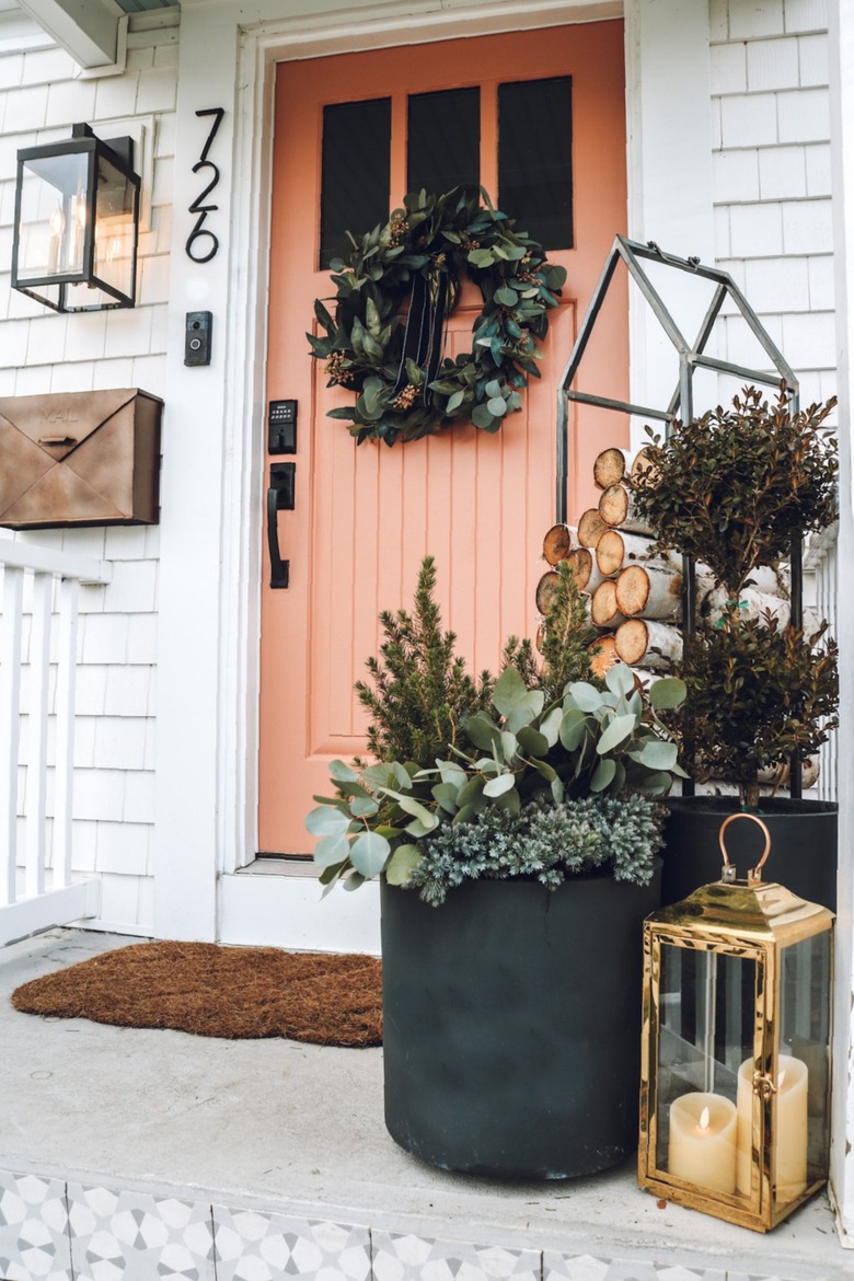 small front porch with winter vignette