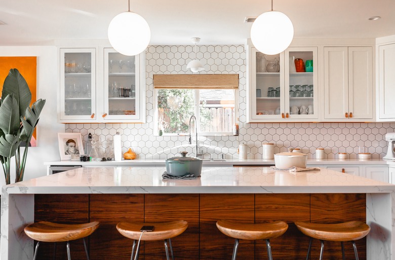 retro kitchen with wood island