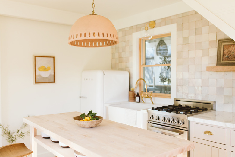 modern kitchen with wood island