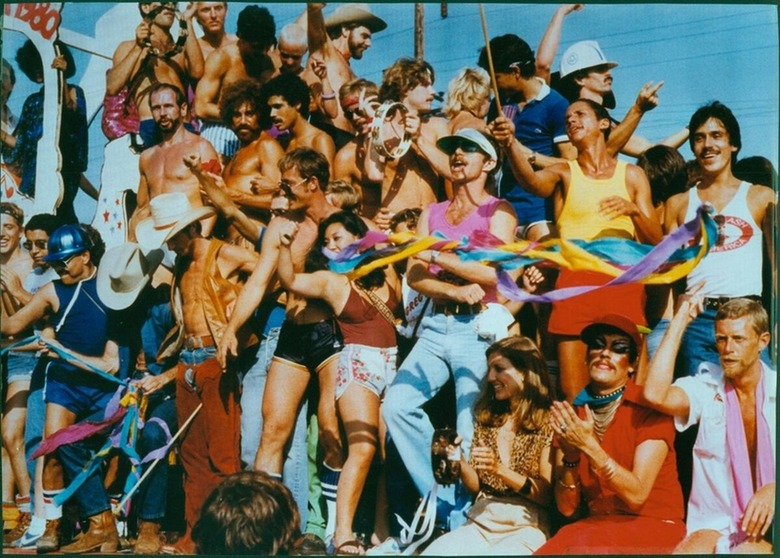 People on a float in a Los Angeles Christopher Street West (CSW) pride parade in 1980.