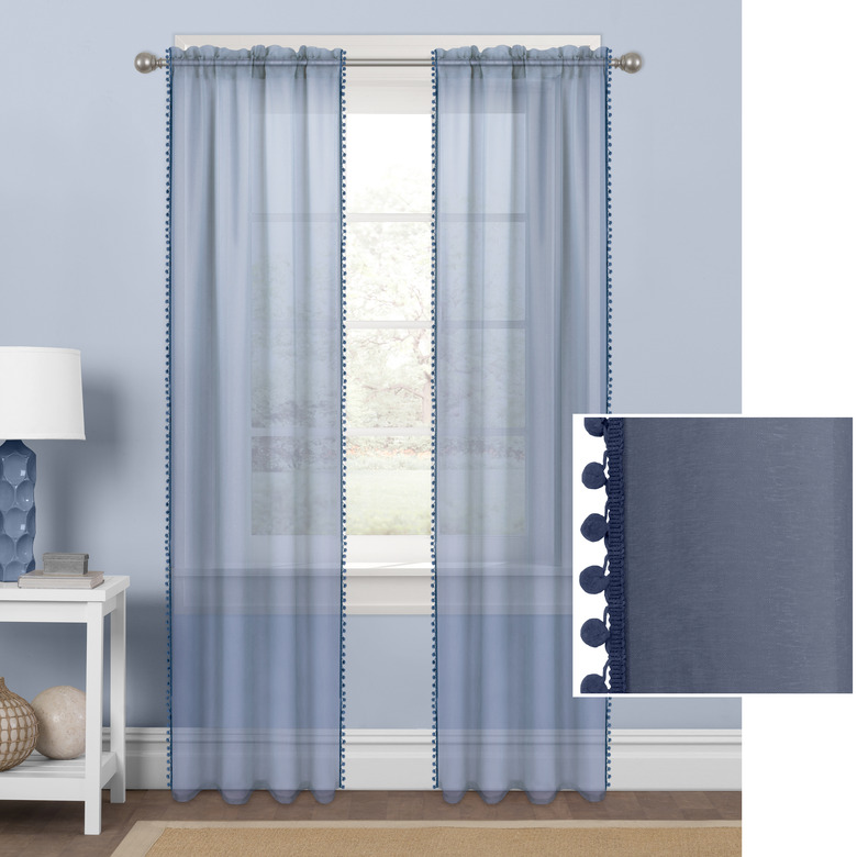 Mainstays Sheer with Pom-Poms Single Window Curtain Panel, $10.89