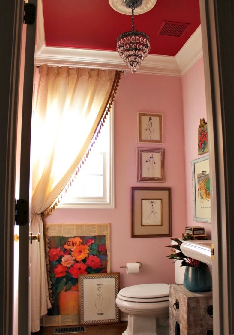 pink and red powder room