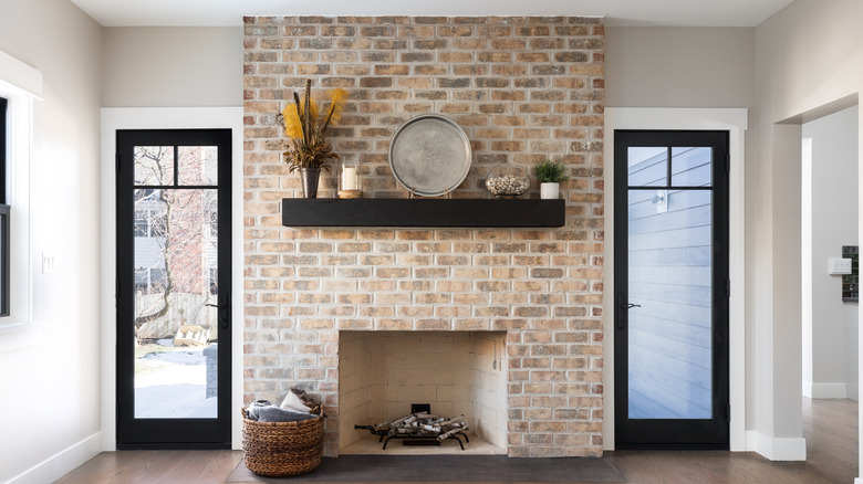 natural brick fireplace