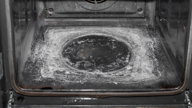 Ash on the bottom of an oven after self-cleaning