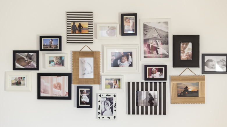 wall with busy family photos