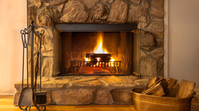 Traditional stone fireplace