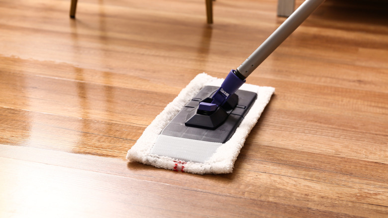 mopping hardwood floor