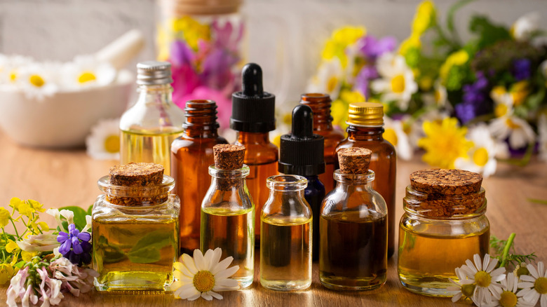 Essential oils on table