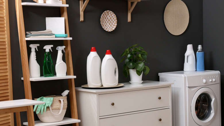 laundry room with various laundry products