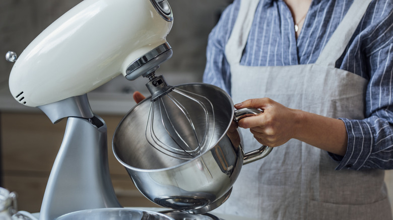 person holding up kitchenaid mixer