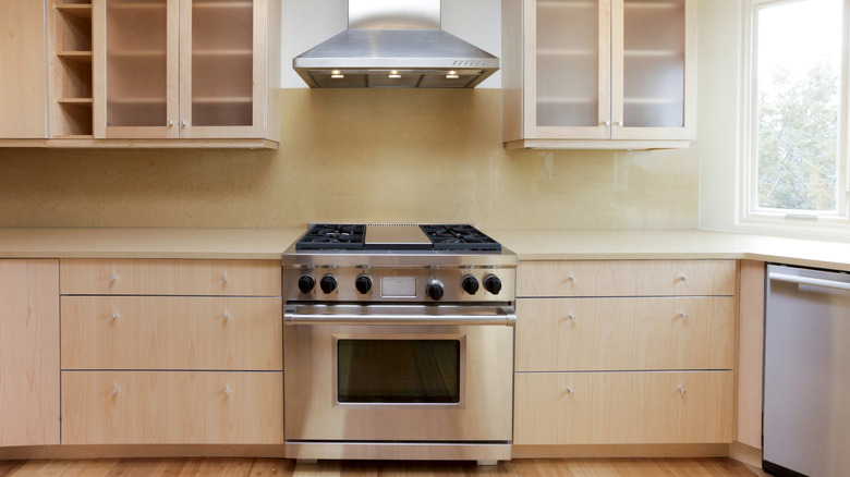 oven in oak kitchen