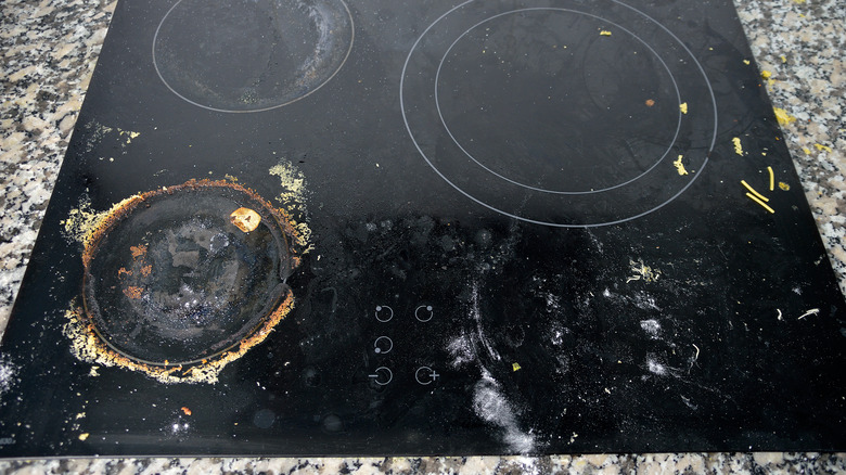 dirty glass stove top in kitchen