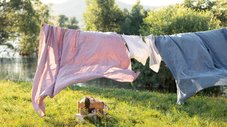 bedding on outdoor clothesline