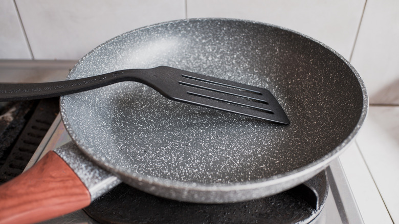 non-stick pan and spatula