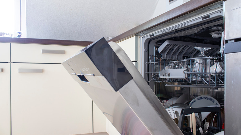 modern dishwasher slightly open