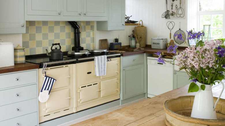 Vintage stove in rustic kitchen