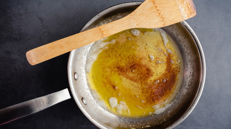 pan with oil on countertop