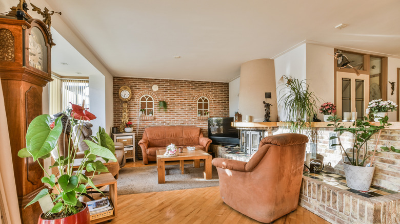 Antique grandfather clock in a living room