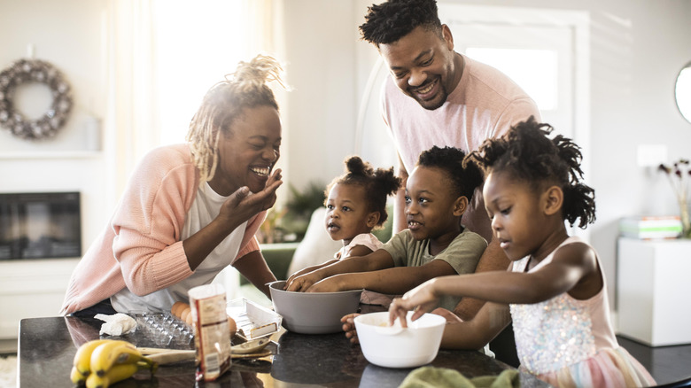 family enjoying their kitchen