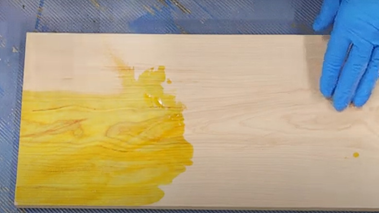 Wet dye on maple board