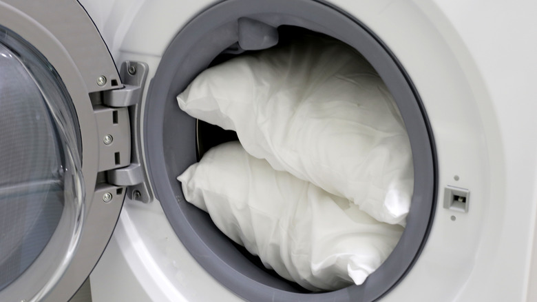 two pillows in a washing machine