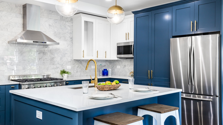 Kitchen with blue cabinets