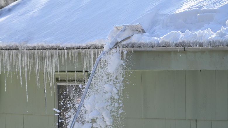 Removing icicles and snow from roof