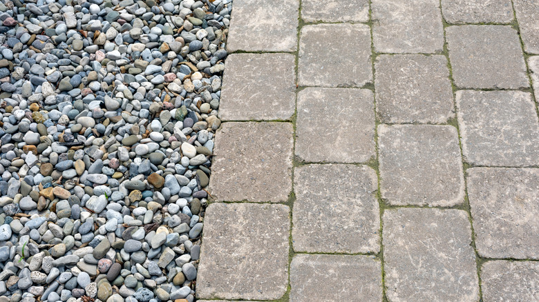 Stone gravel laid out beside walkway