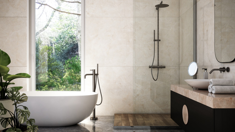 large stone tiles in bathroom