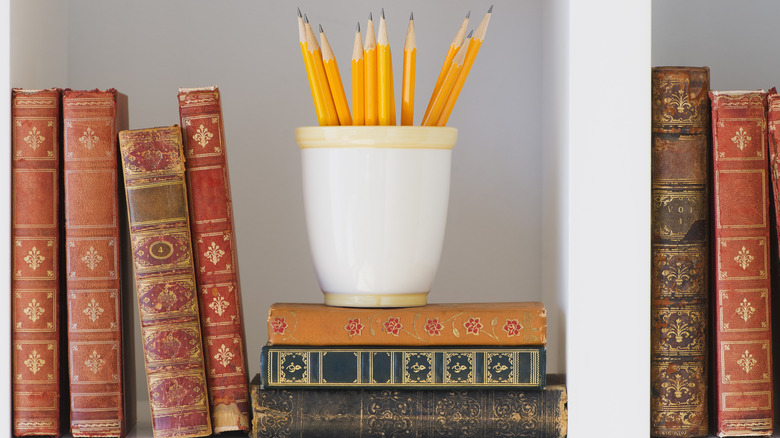 horizontal and vertical stacked books