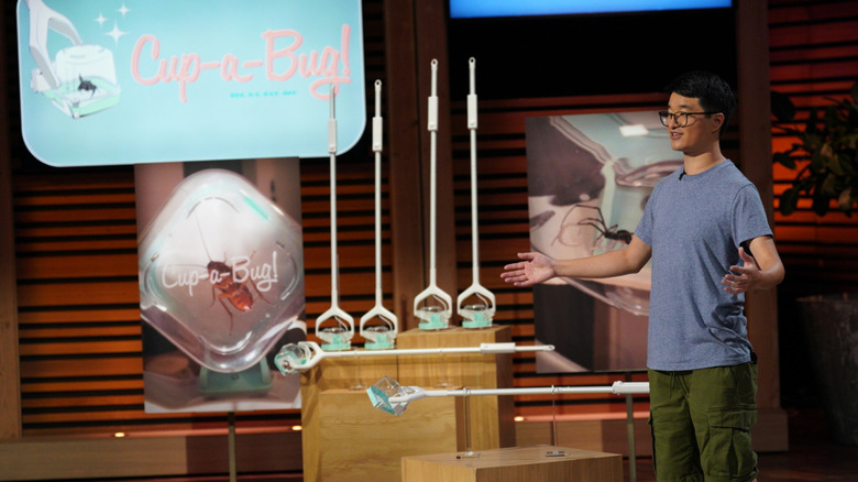 Justin Huang pitching Cup-a-Bug to the Sharks on Shark Tank