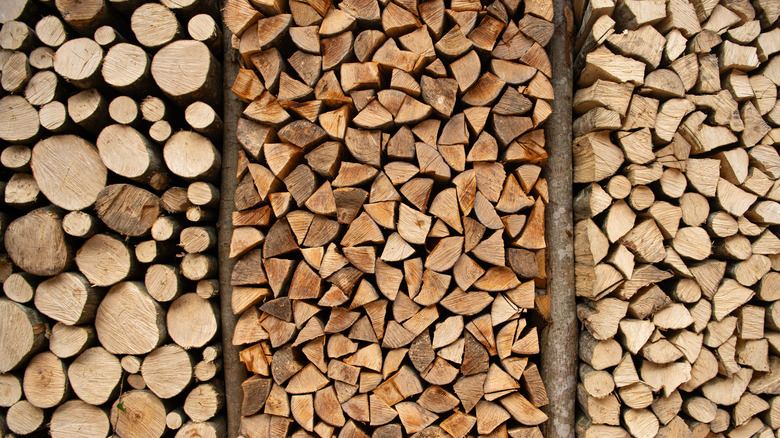 wood for fireplace separated in three different sizes