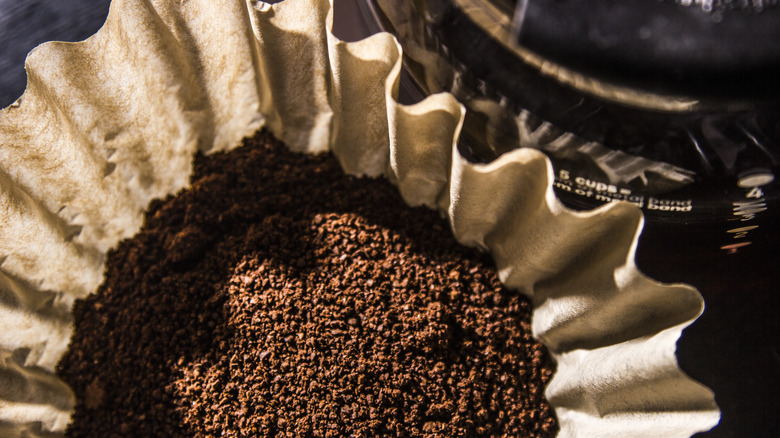 Coffee grounds in coffee filter